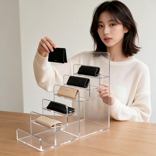 (타입 6단)아크릴 진열대 6단 지갑 거치대 가방 진열장 소품 정리대 디스플레이 샵